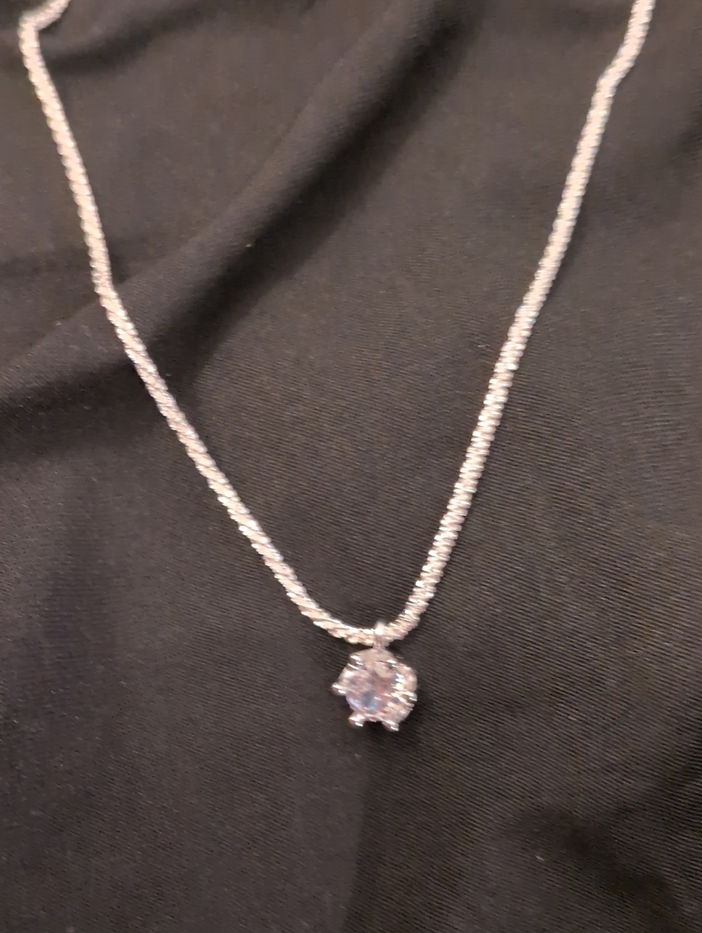 Sterling Silver Clear Crystal Solitaire Pendant Necklace 18" - Picture 1 of 4
